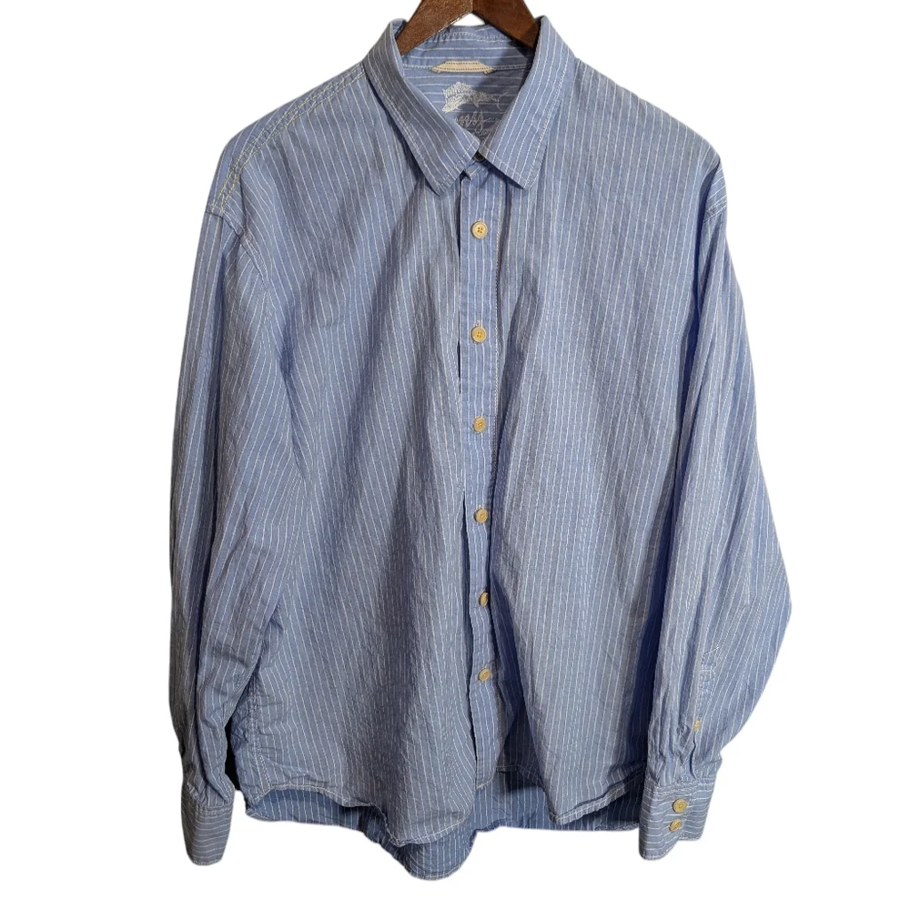 Tommy Bahama Shirt Mens XL Blue White Pinstripe Long Sleeve 100% Cotton - Picture 1 of 8
